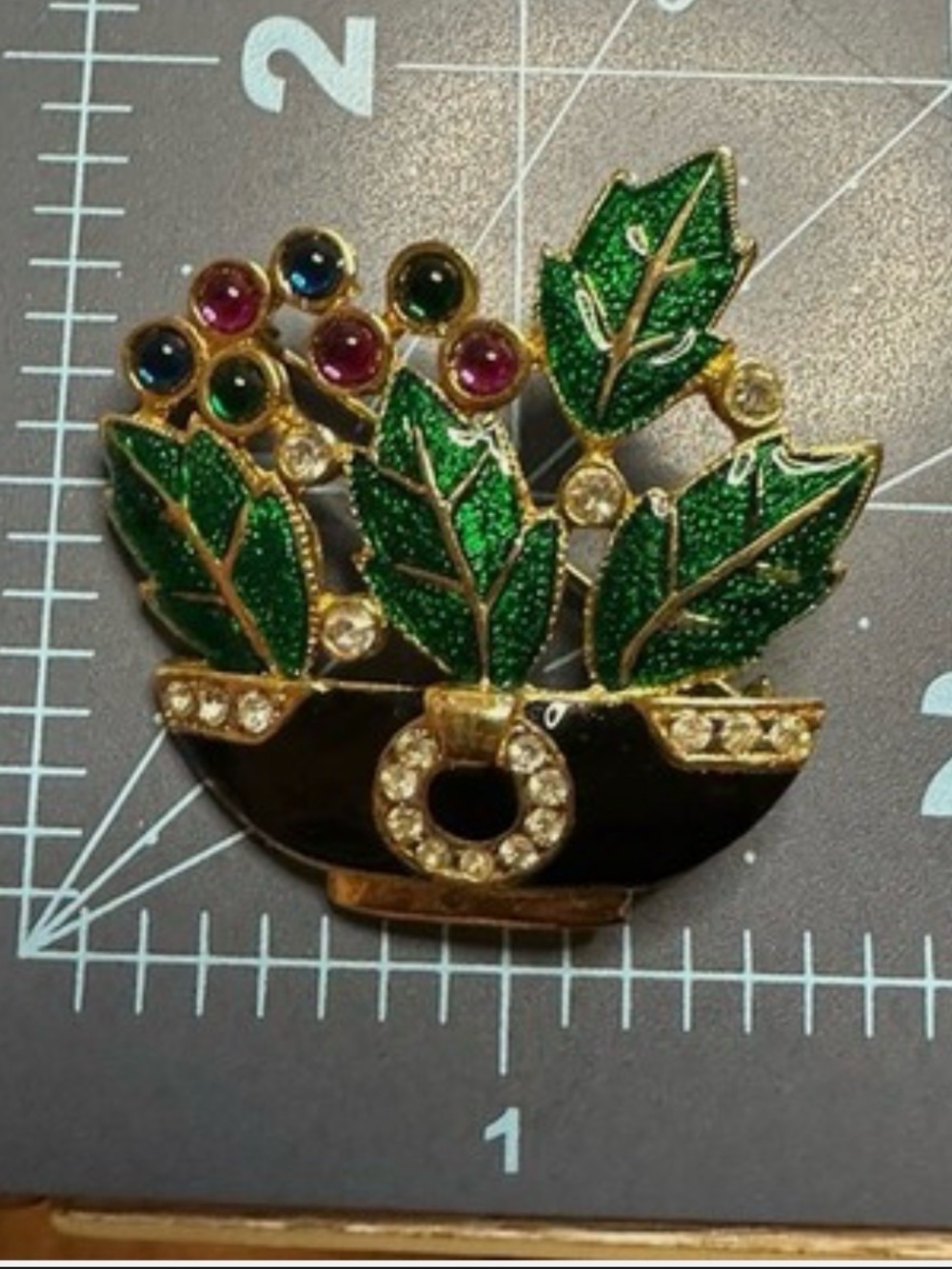 Vintage 1980’s Signed Angel Enamel Basket Brooch